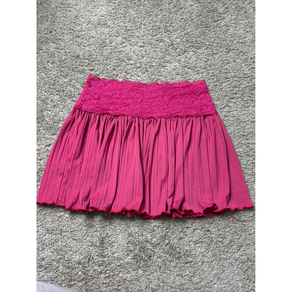 Cello Hot Pink Lace Waist Pleated Mini Skirt Large 1286-BC Made in USA